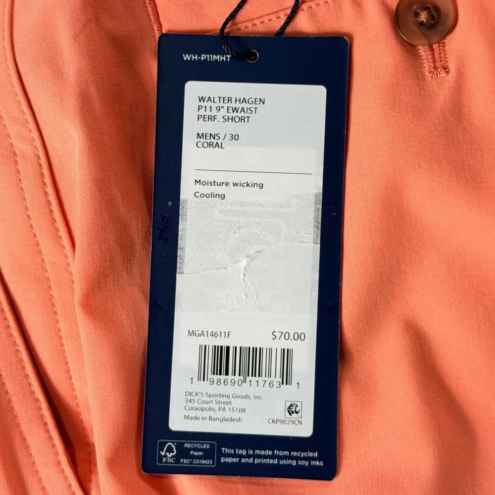 Walter Hagen Mens P11 Performance 11 Golf Shorts Coral Orange W30 9 Inseam‎ NEW